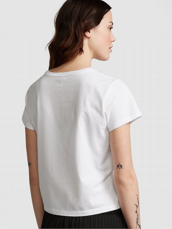 White Victoria Secret Optic Sleeve Dreamer T Shirts | PSWLN5617