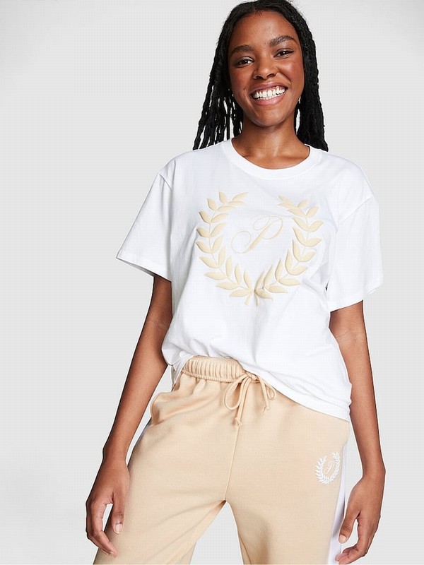 White Victoria Secret Optic Sleeve Oversized Campus T Shirts | JNARW8703