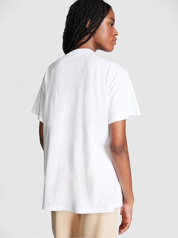 White Victoria Secret Optic Sleeve Oversized Campus T Shirts | JNARW8703