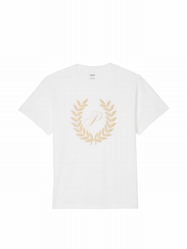 White Victoria Secret Optic Sleeve Oversized Campus T Shirts | JNARW8703