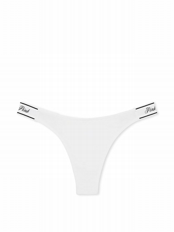 White Victoria Secret Optic Thong Cotton Logo Underwear | FTVGA9031