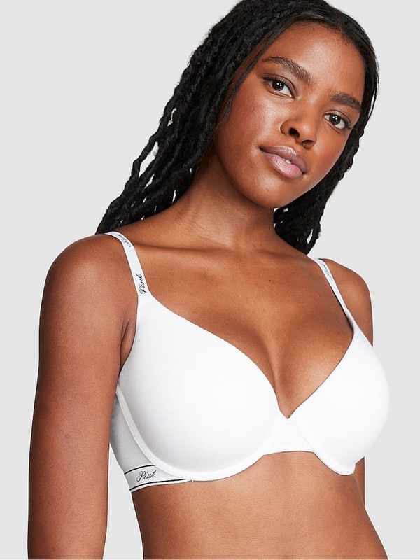 White Victoria Secret Push Up Cotton Logo Bras | UFXWC2970