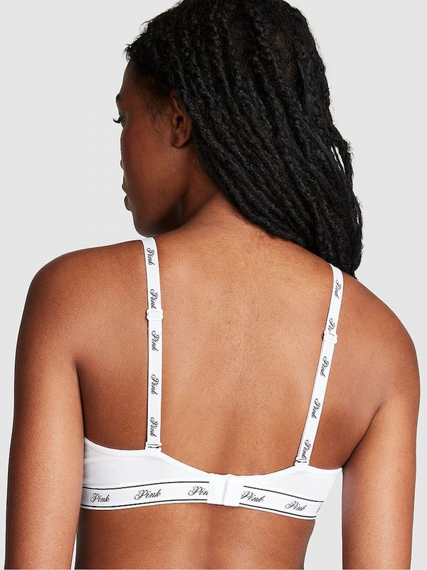 White Victoria Secret Push Up Cotton Logo Bras | UFXWC2970