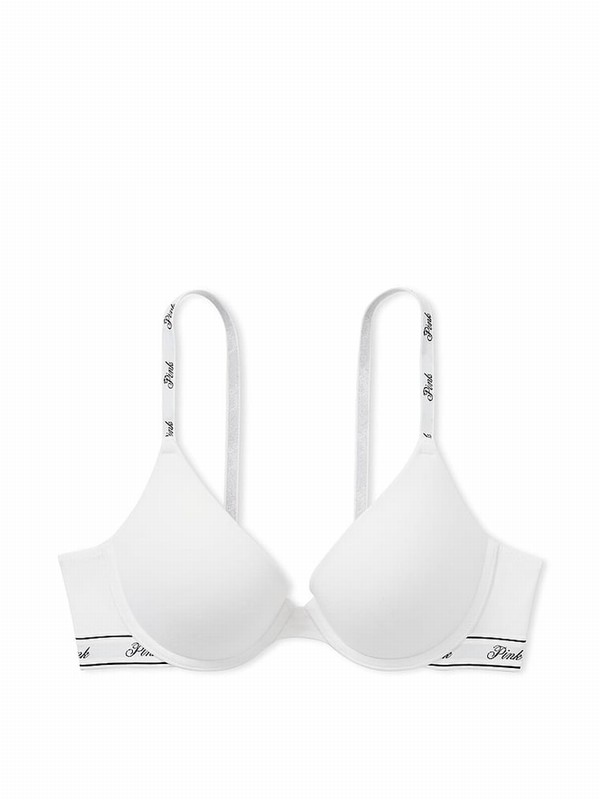 White Victoria Secret Push Up Cotton Logo Bras | UFXWC2970