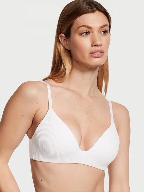 White Victoria Secret Ribbed Non WiLightly Lined Bras | DQIHM4052