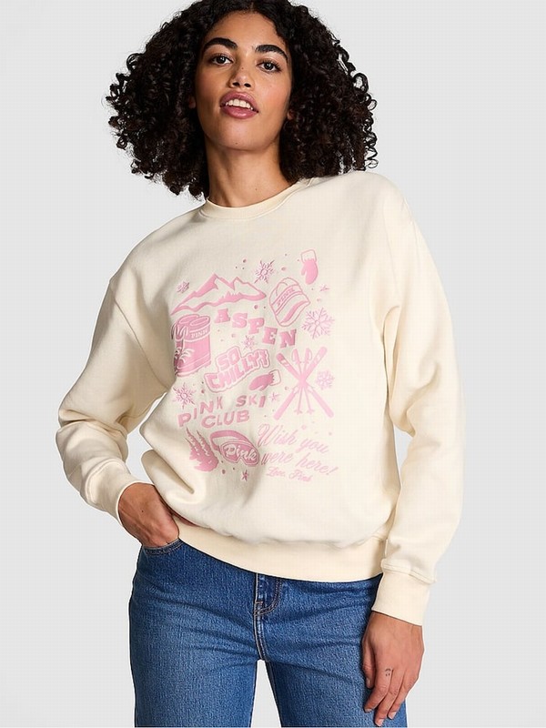 White Victoria Secret Shell Aspen Fleece Sweatshirts | DOJBW0387