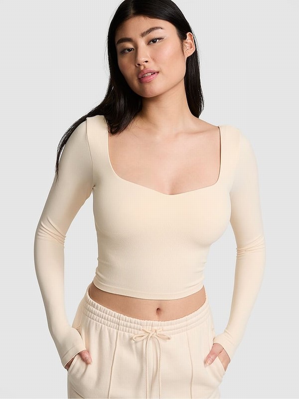 White Victoria Secret Shell Cropped Fitted Long Sleeve Top Tops | GPTDS3274