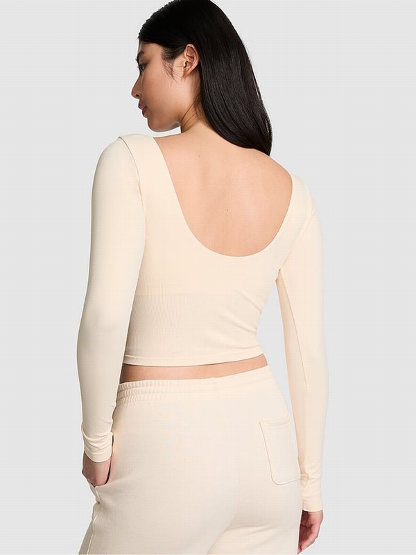 White Victoria Secret Shell Cropped Fitted Long Sleeve Top Tops | GPTDS3274