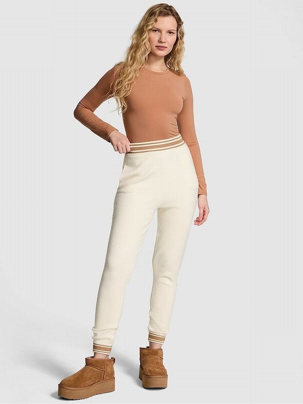 White Victoria Secret Shell Cuffed Knitted Joggers | JAKCQ7329
