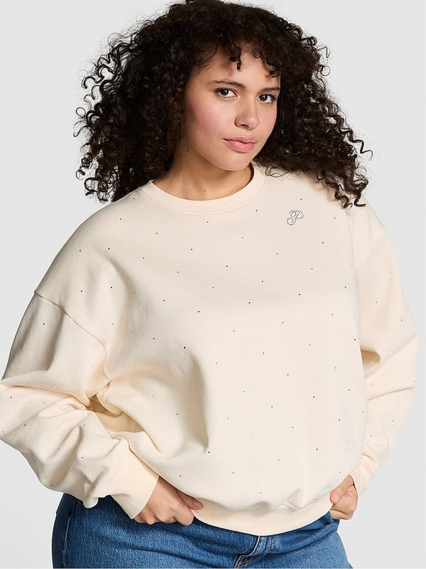 White Victoria Secret Shell Diamante Fleece Sweatshirts | KDAWH9405