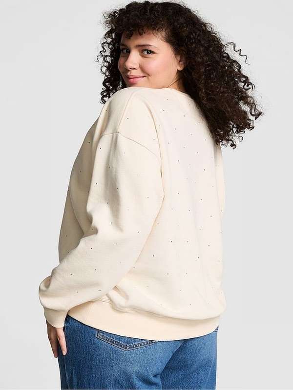 White Victoria Secret Shell Diamante Fleece Sweatshirts | KDAWH9405