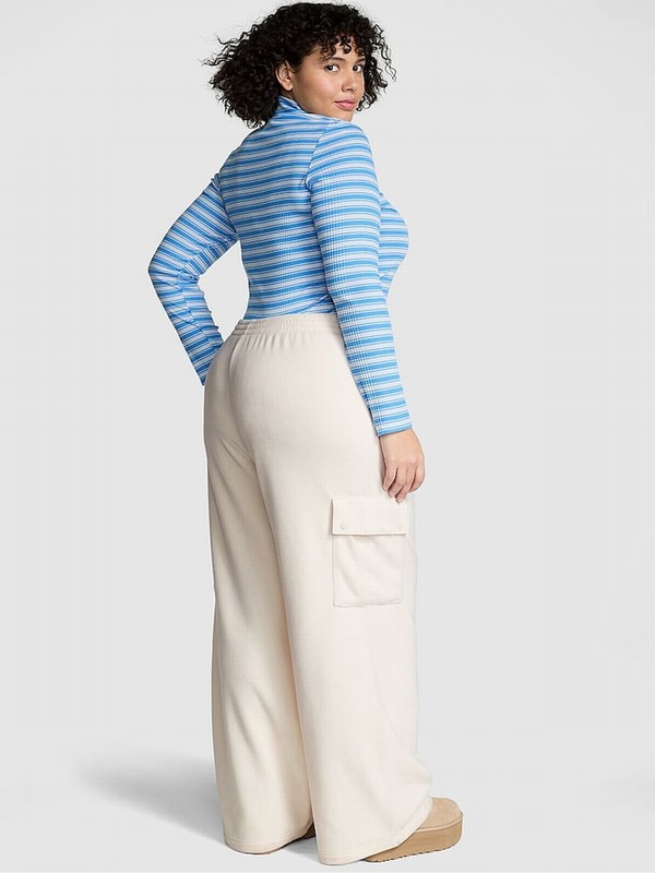 White Victoria Secret Shell Fleece Wide Leg Cargo Joggers | VSPET9250