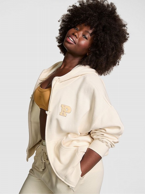 White Victoria Secret Shell Shine Zip Up Fleece Hoodie | GLFOC8051