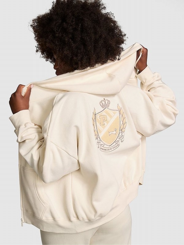 White Victoria Secret Shell Shine Zip Up Fleece Hoodie | GLFOC8051