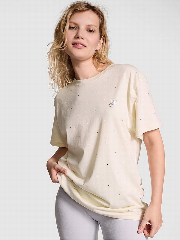 White Victoria Secret Shell Sleeve Diamante Oversized T Shirts | TEAMN5186