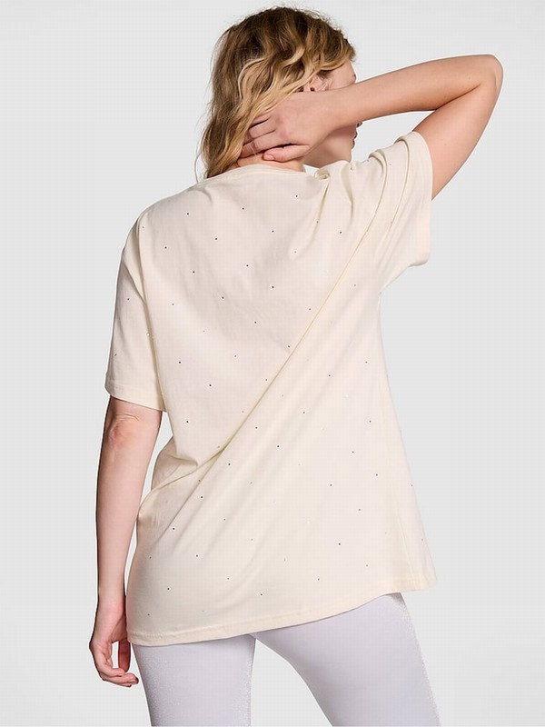 White Victoria Secret Shell Sleeve Diamante Oversized T Shirts | TEAMN5186