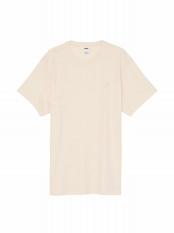 White Victoria Secret Shell Sleeve Diamante Oversized T Shirts | TEAMN5186