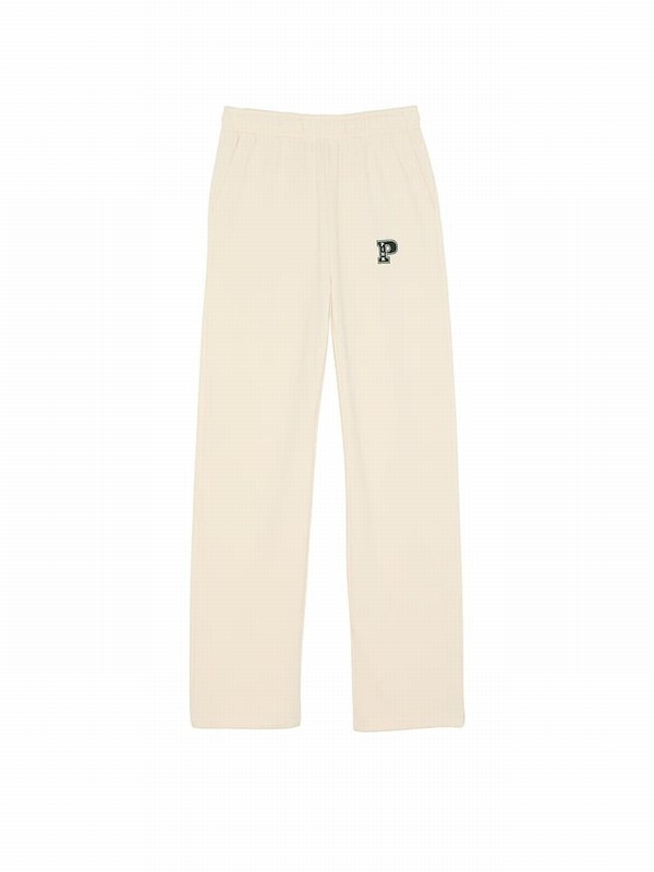 White Victoria Secret Shell Straight Leg Fleece Joggers | LUKPB1486