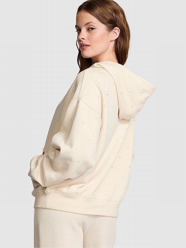 White Victoria Secret Shell Zip Up Diamante Fleece Hoodie | AFVIY8670