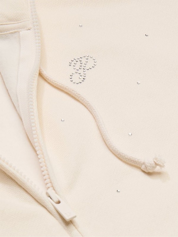 White Victoria Secret Shell Zip Up Diamante Fleece Hoodie | AFVIY8670