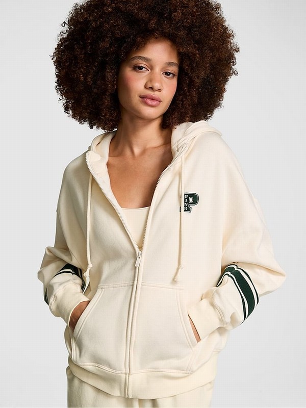 White Victoria Secret Shell Zip Up Fleece Hoodie | IXPNA7206