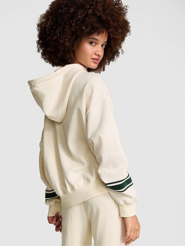 White Victoria Secret Shell Zip Up Fleece Hoodie | IXPNA7206