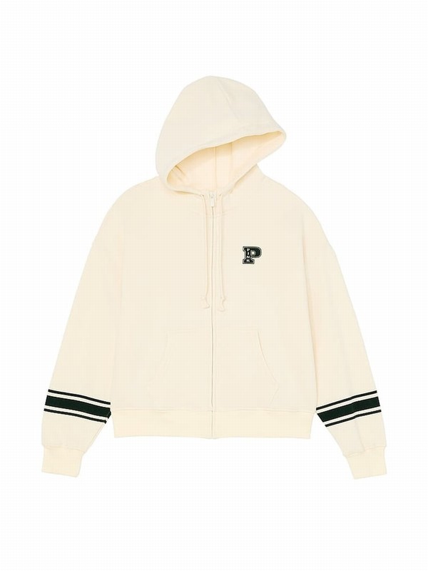 White Victoria Secret Shell Zip Up Fleece Hoodie | IXPNA7206