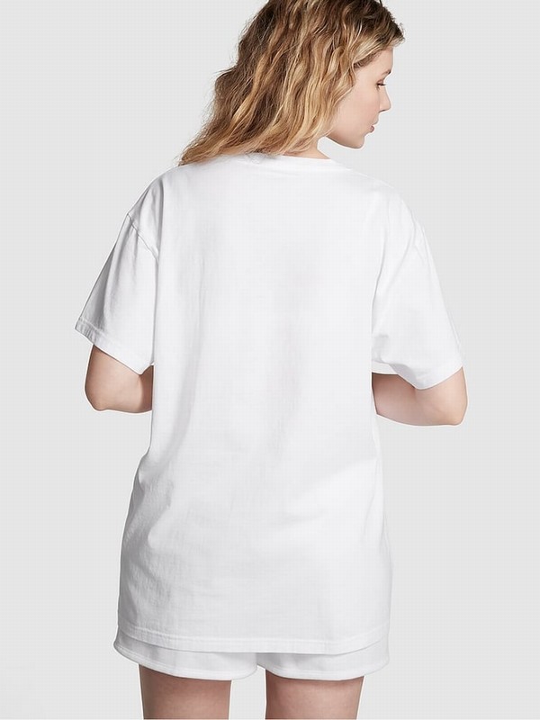 White Victoria Secret Short Sleeve Oversized Campus T Shirts | XKIHY4568