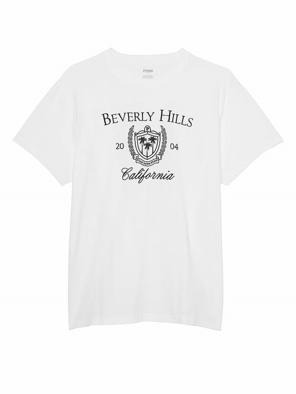 White Victoria Secret Short Sleeve Oversized Campus T Shirts | XKIHY4568