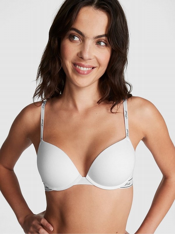 White Victoria Secret Super Push Up Cotton Logo Bras | TXMAY1940