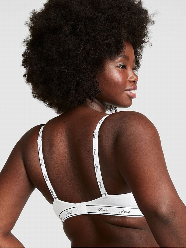White Victoria Secret T Shirt Cotton Logo Bras | KZFWD0618