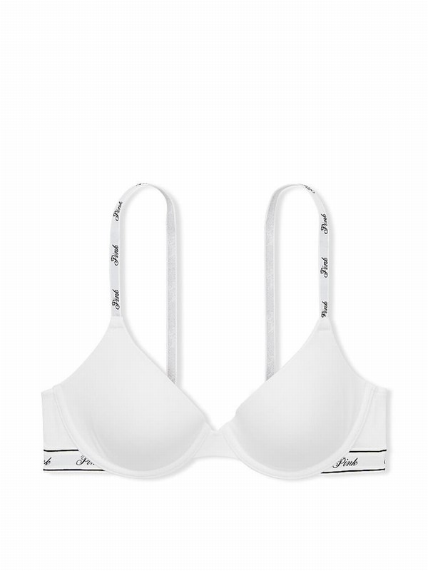 White Victoria Secret T Shirt Cotton Logo Bras | KZFWD0618