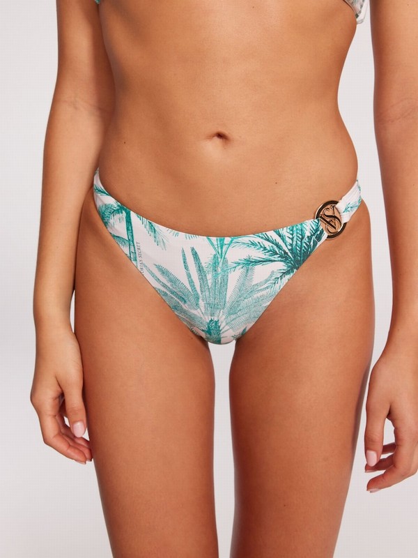 White Victoria Secret Tropical Palm Logo Hardware Brief Bikini Bottom | FNQDR4103