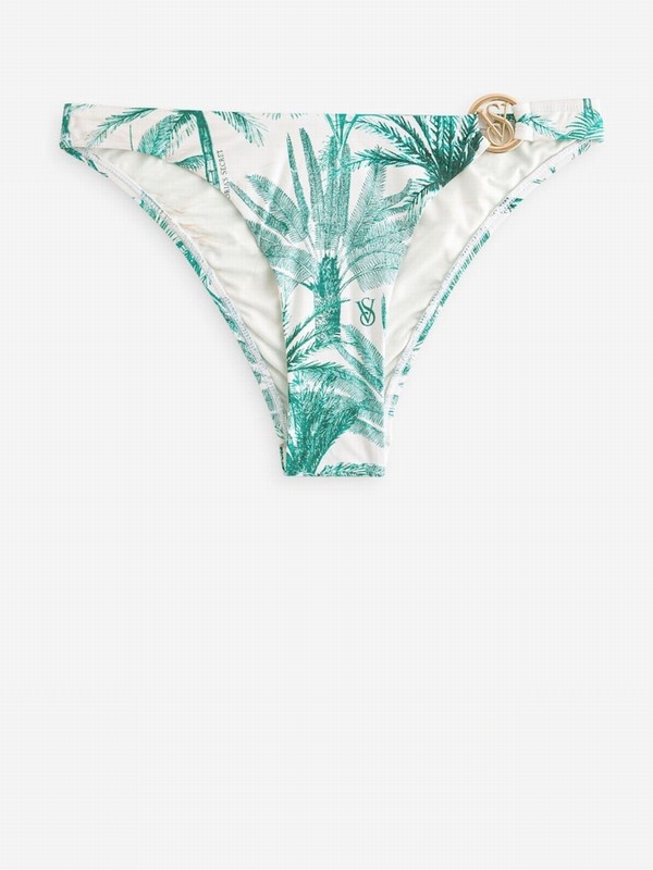 White Victoria Secret Tropical Palm Logo Hardware Brief Bikini Bottom | FNQDR4103