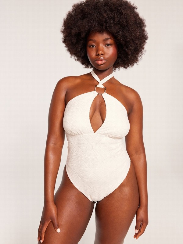 White Victoria Secret Tummy Control Halterneck Crochetsuit Swimsuits | ARVXJ6054
