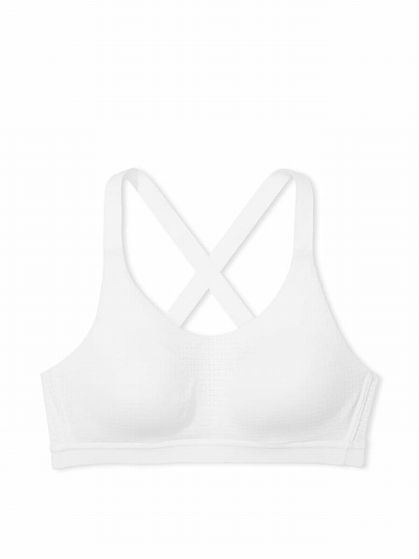 White Victoria Secret VSX Lightweight Mesh Medium Impact Sports Bra | MNRKJ4206