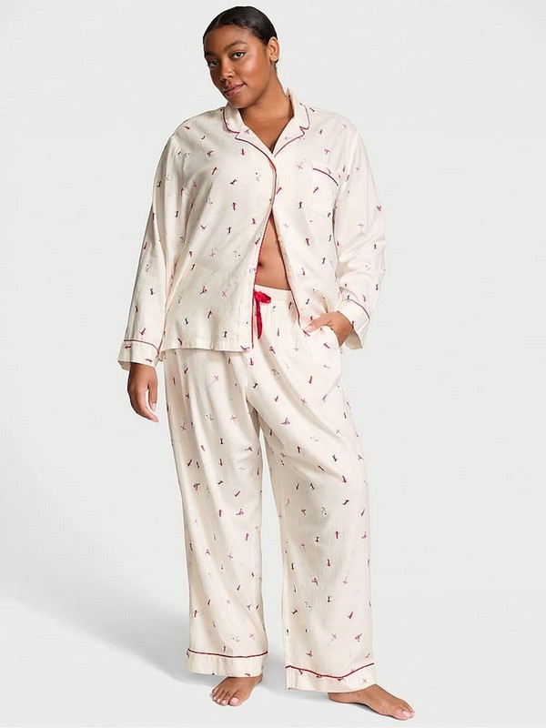 White Victoria Secret VS Skiers Flannel Long Nightwear | CDOTF6197