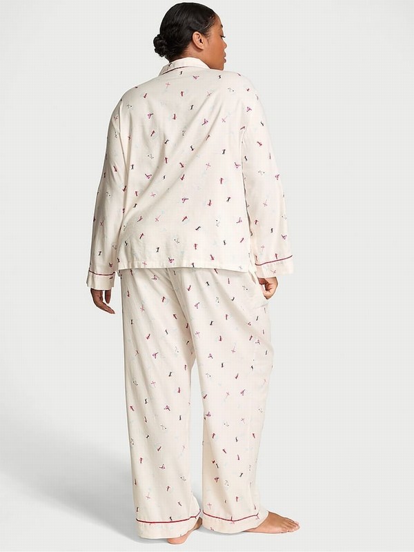 White Victoria Secret VS Skiers Flannel Long Nightwear | CDOTF6197