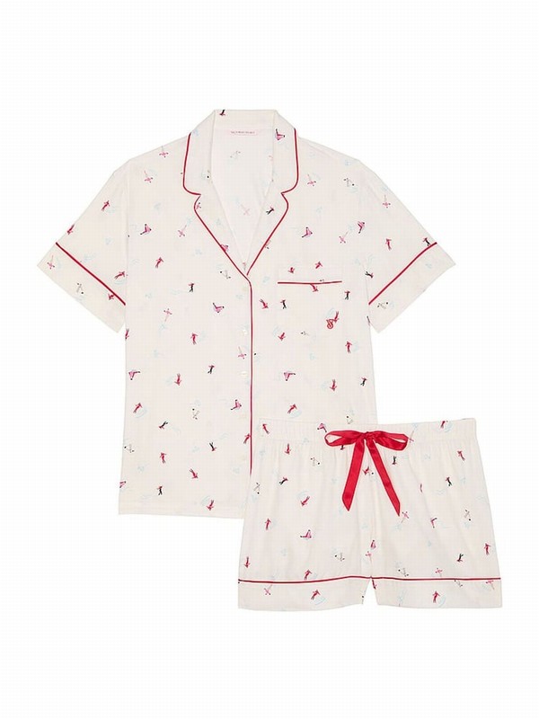 White Victoria Secret VS Skiers Flannel Nightwear | VUIYQ7968