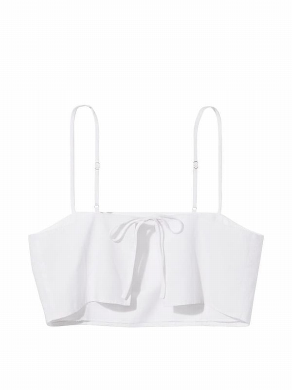 White / Beige Victoria Secret Linen Crop Top Tops | NKWHR3417