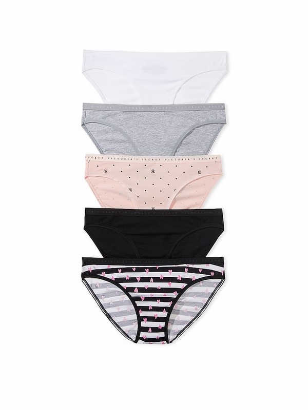 White / Grey / Pink / Black Victoria Secret Bikini 5 Pack Lace Trim Underwear | SDNMB2973