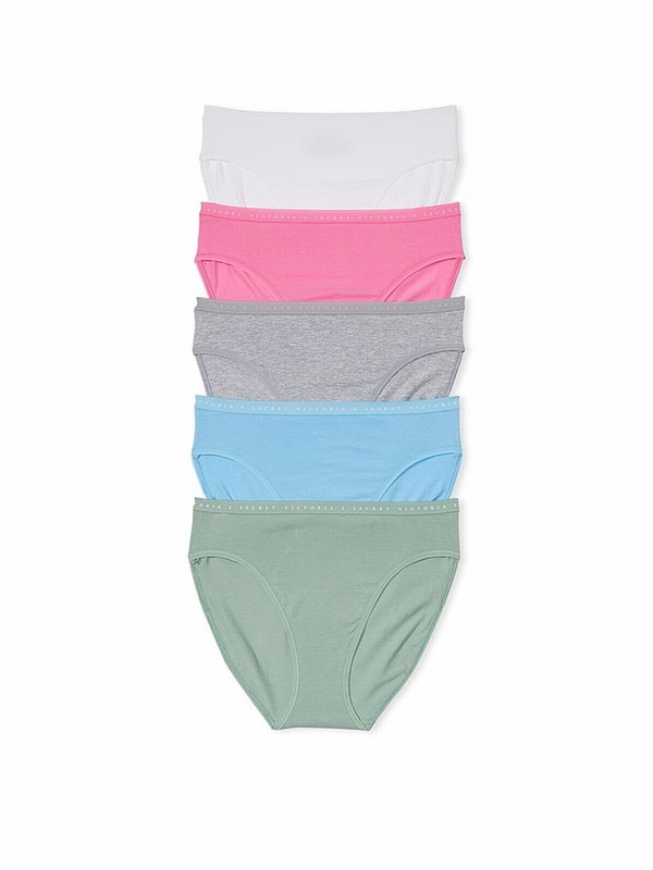 White / Pink / Grey / Blue / Green Victoria Secret Brief Logo 5 Pack Underwear | WVXFH7945
