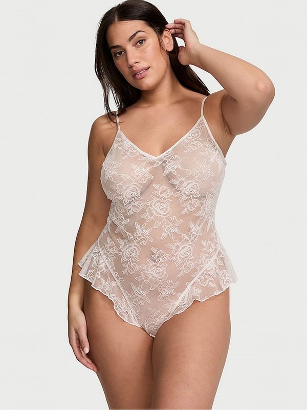 White / Rose Victoria Secret Coconut Lace Bodysuit Lingerie | YEOTJ7039