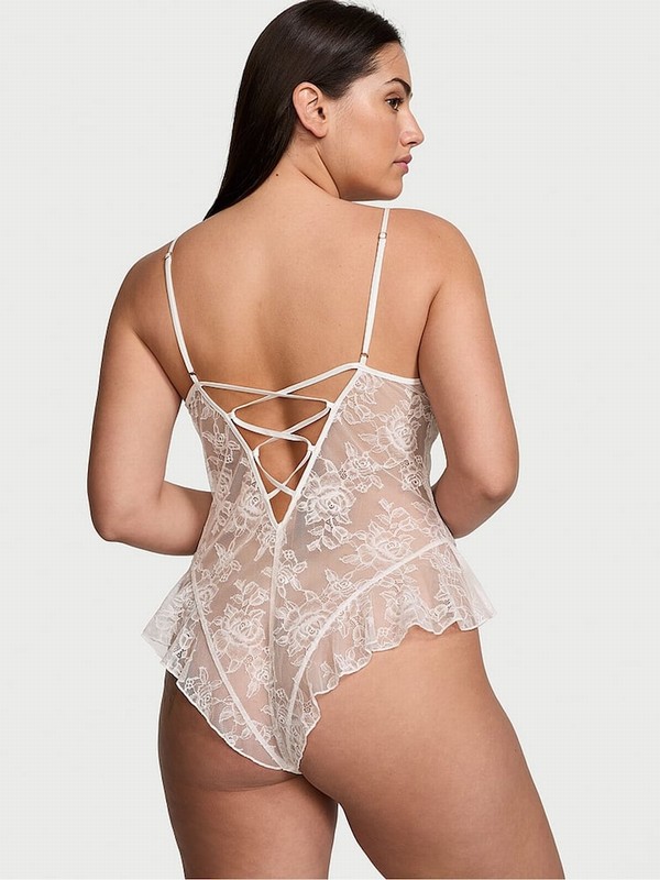 White / Rose Victoria Secret Coconut Lace Bodysuit Lingerie | YEOTJ7039