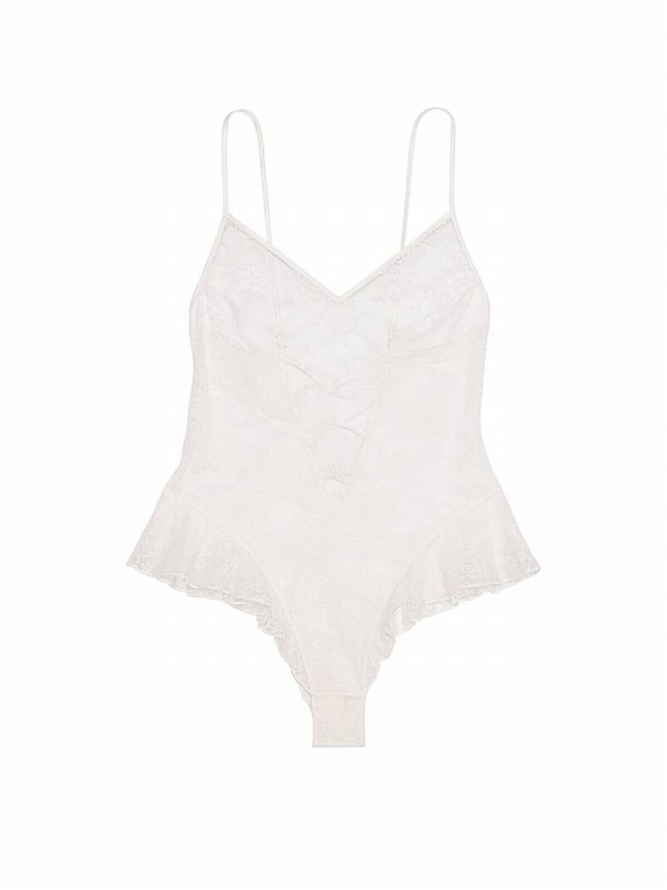 White / Rose Victoria Secret Coconut Lace Bodysuit Lingerie | YEOTJ7039