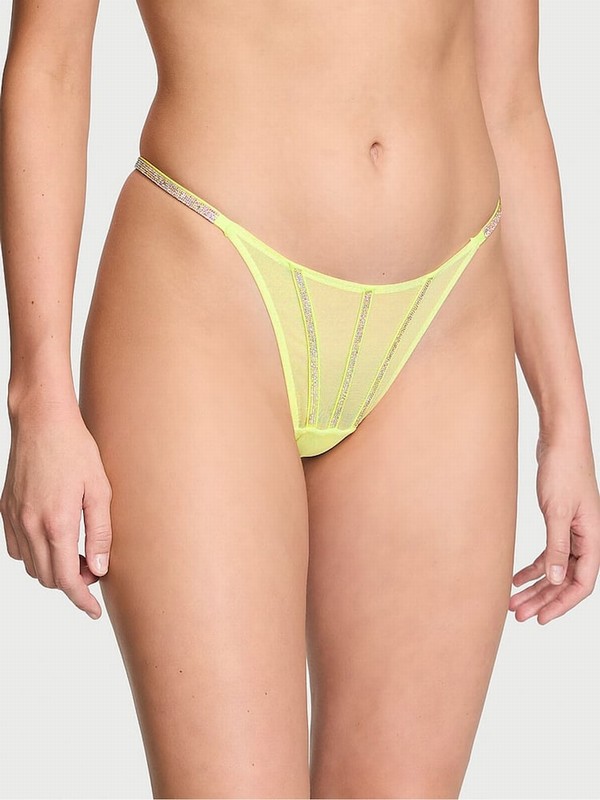 Yellow Victoria Secret Citron Glow Sheer Shine Thong Underwear | OCPYI5903
