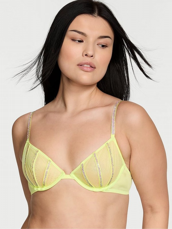 Yellow Victoria Secret Citron Glow Sheer Shine Low Cut Demi Bras | ENPTY3761