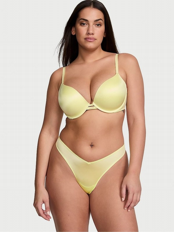Yellow Victoria Secret Citron Glow Smooth Plunge Push Up Bras | CALNB4938