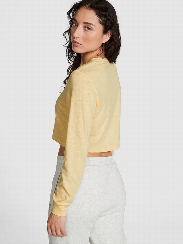 Yellow Victoria Secret Honeysuckle Cotton Slub Cropped Boxy Long Sleeve T Shirts | RPSYZ6150