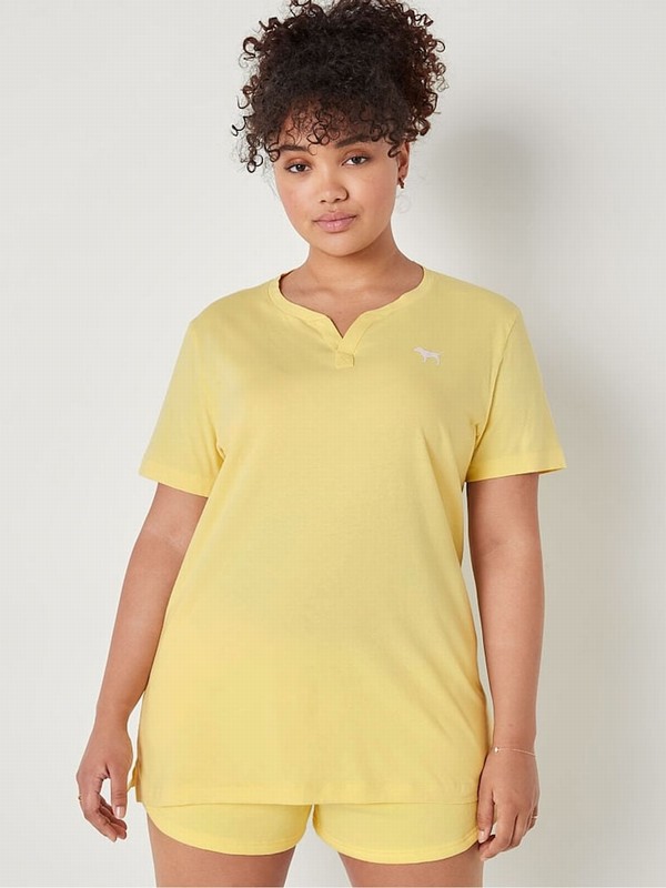 Yellow Victoria Secret Tulip V Neck Sleeve T Shirts | KLTHF7084